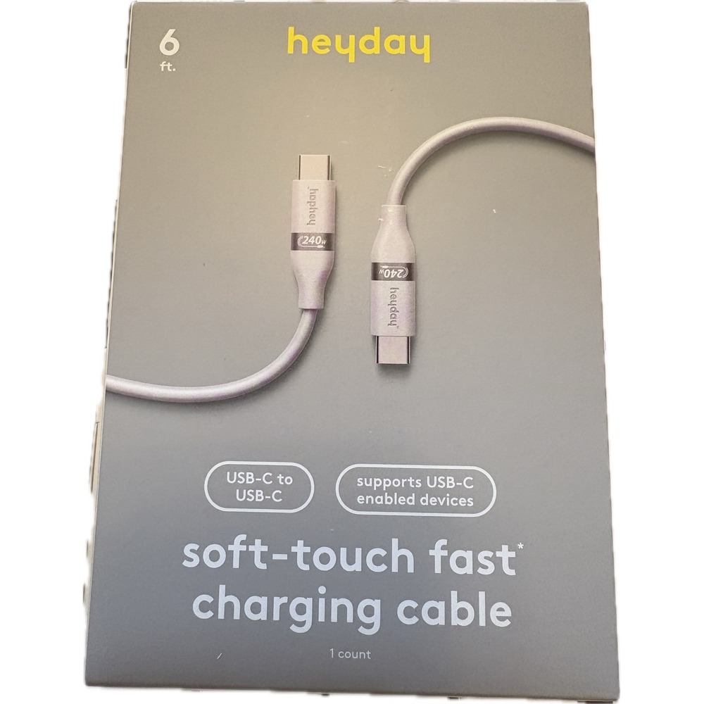 2 pak Heyday 6ft USB-C to USB-C Soft-Touch Fast Charging Cable 240W‎ 5A Gray